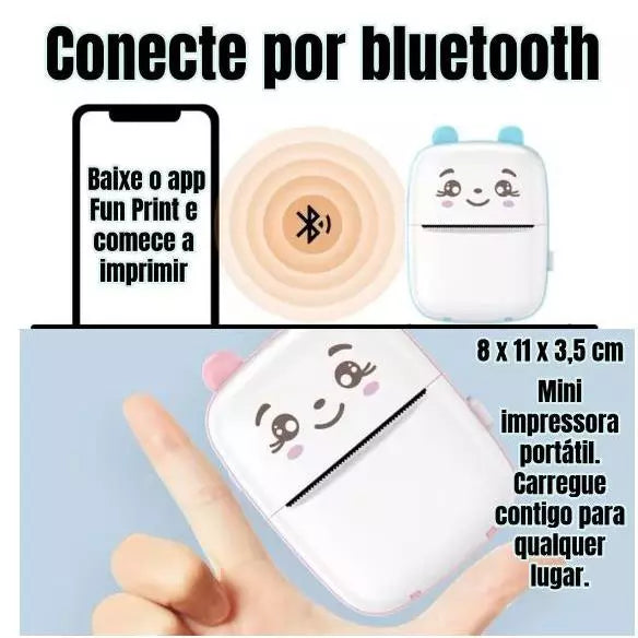 Mini Impressora Térmica Portátil sem Fio com Bluetooth e Bateria Recarregável